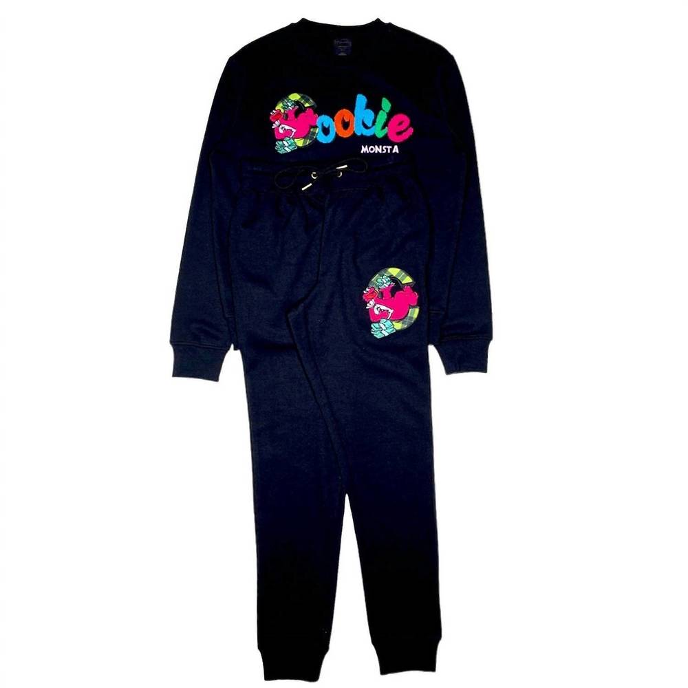 NEW GENUINE AUTHENTIC men's cookie monsta crewneck and sweatpant set in black